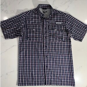Habit Fishing Shirt Mens L Plaid Vented Short Sleeve Button Up Outdoor Hike Blue